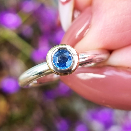 Chunky sapphire ring - silver, gold and gorgeous blue sapphire