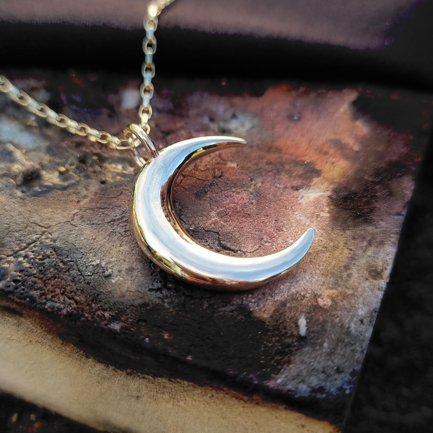 Crescent moon necklace in solid gold or silver