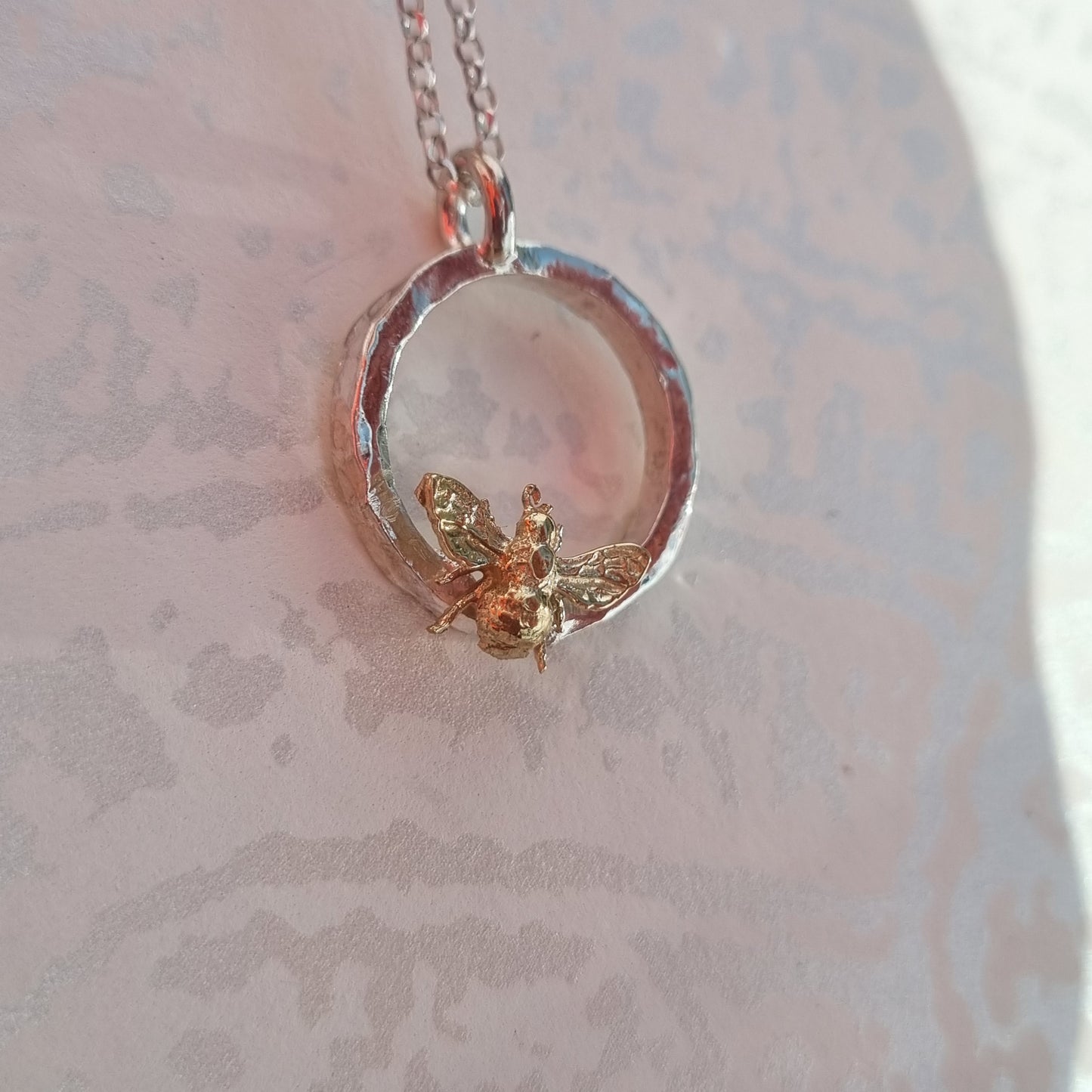 Item 260 - Silver halo with tiny solid gold bee - necklace