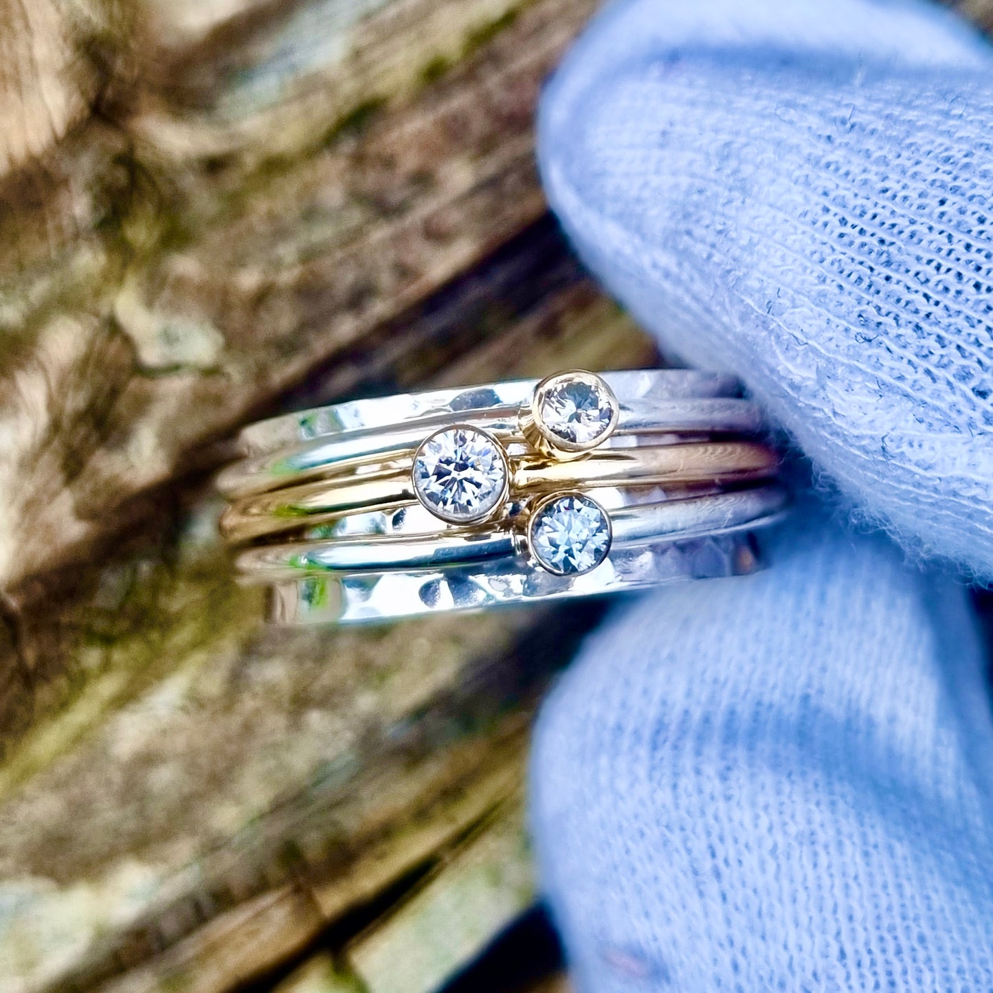 Maxi 'Cariad' spinning ring handmade with solid gold, silver and huge diamonds