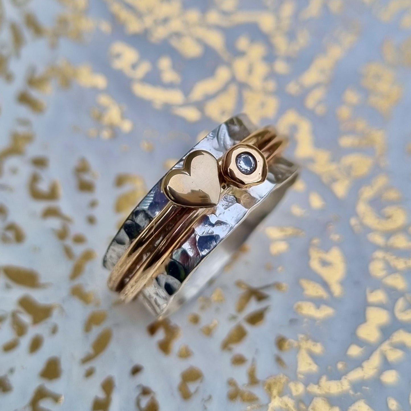 'Eternal love'. Solid silver ring set with gold heart and diamond.