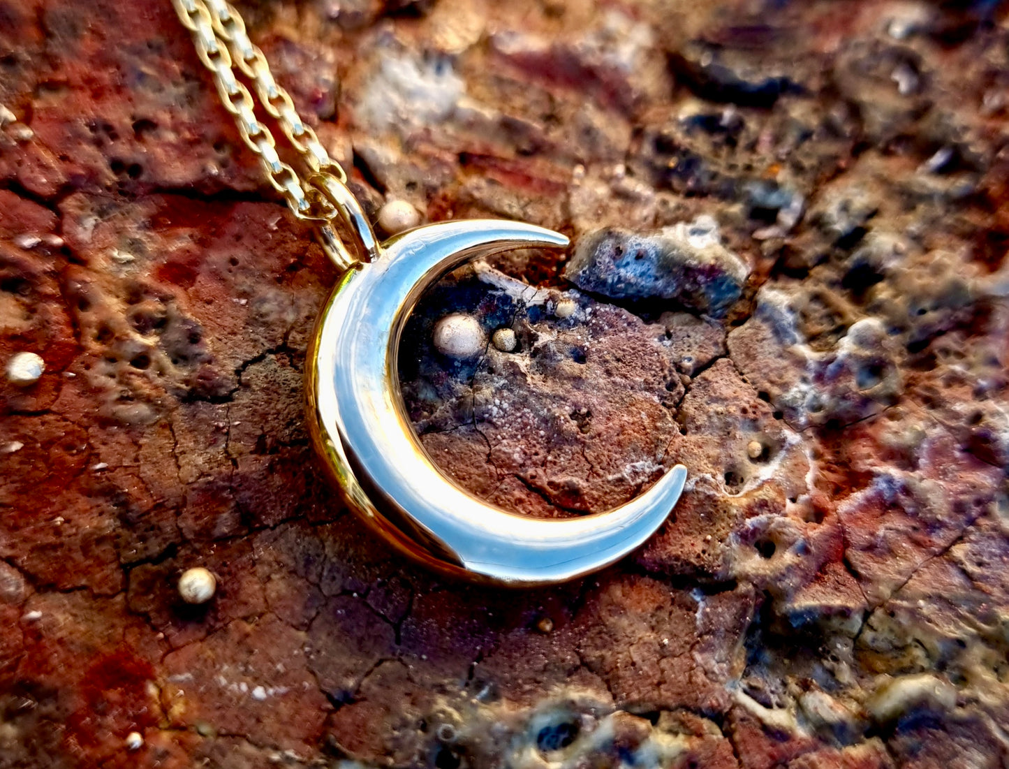 Crescent moon necklace in solid gold or silver