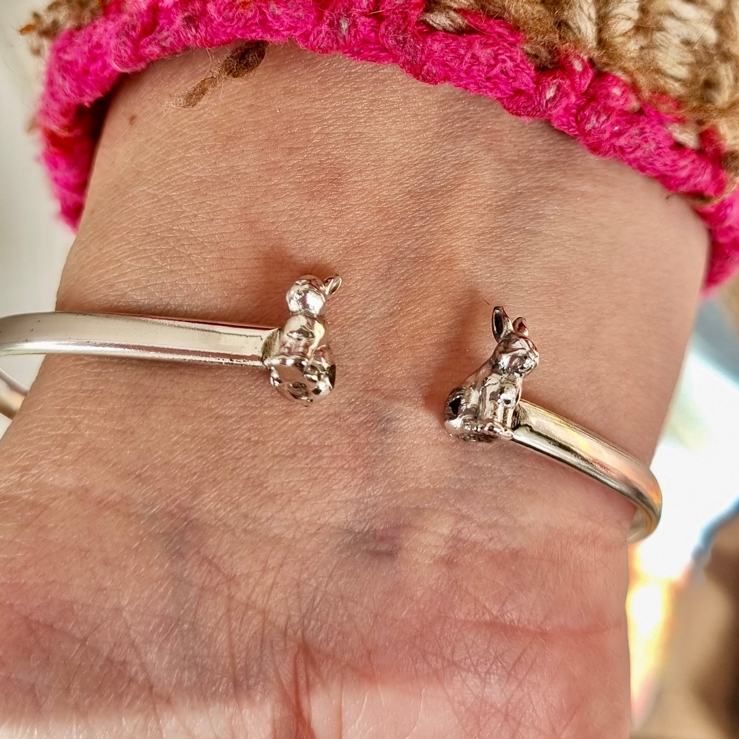 Bunny Delight bangle - silver bangle with two bunnies