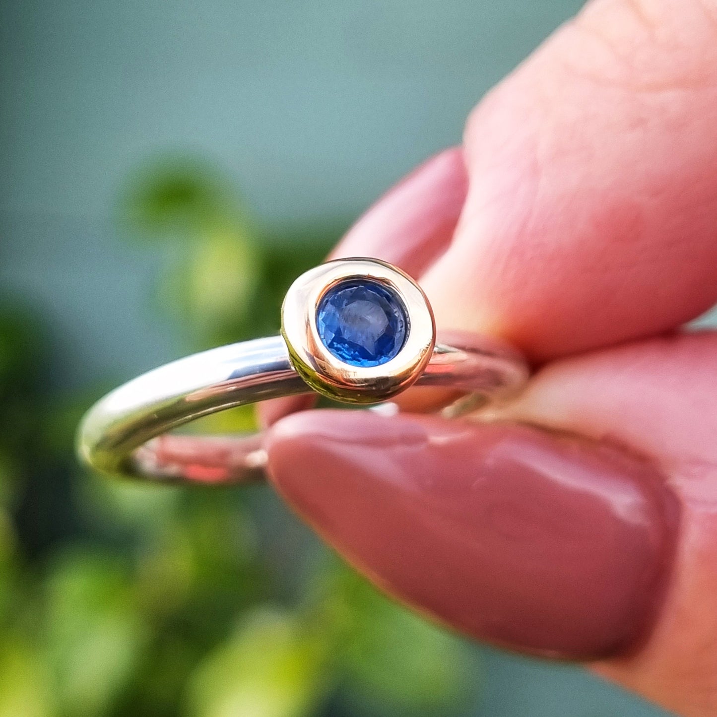 Chunky sapphire ring - silver, gold and gorgeous blue sapphire