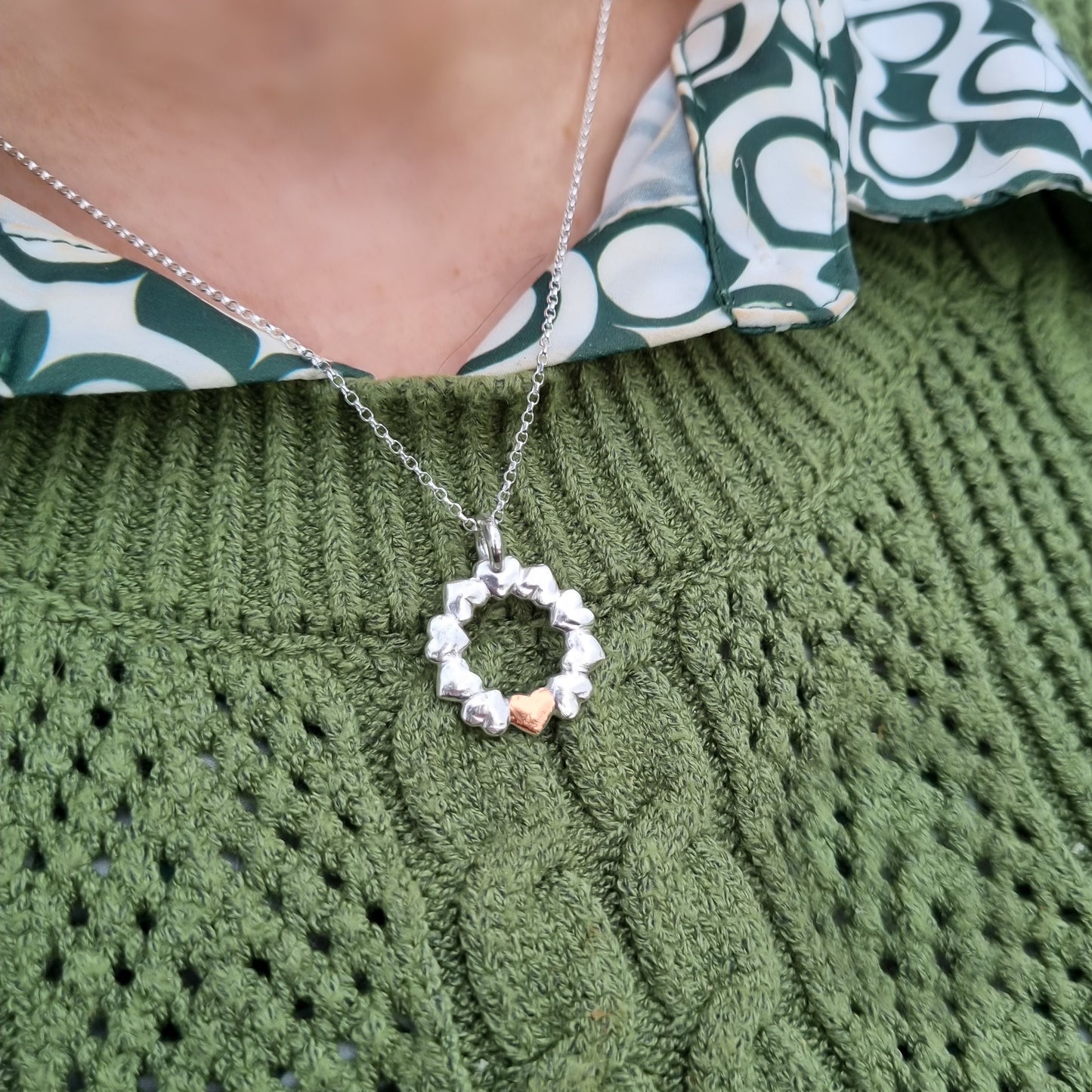 Heart and soul necklace - Circle of hearts in solid gold or silver