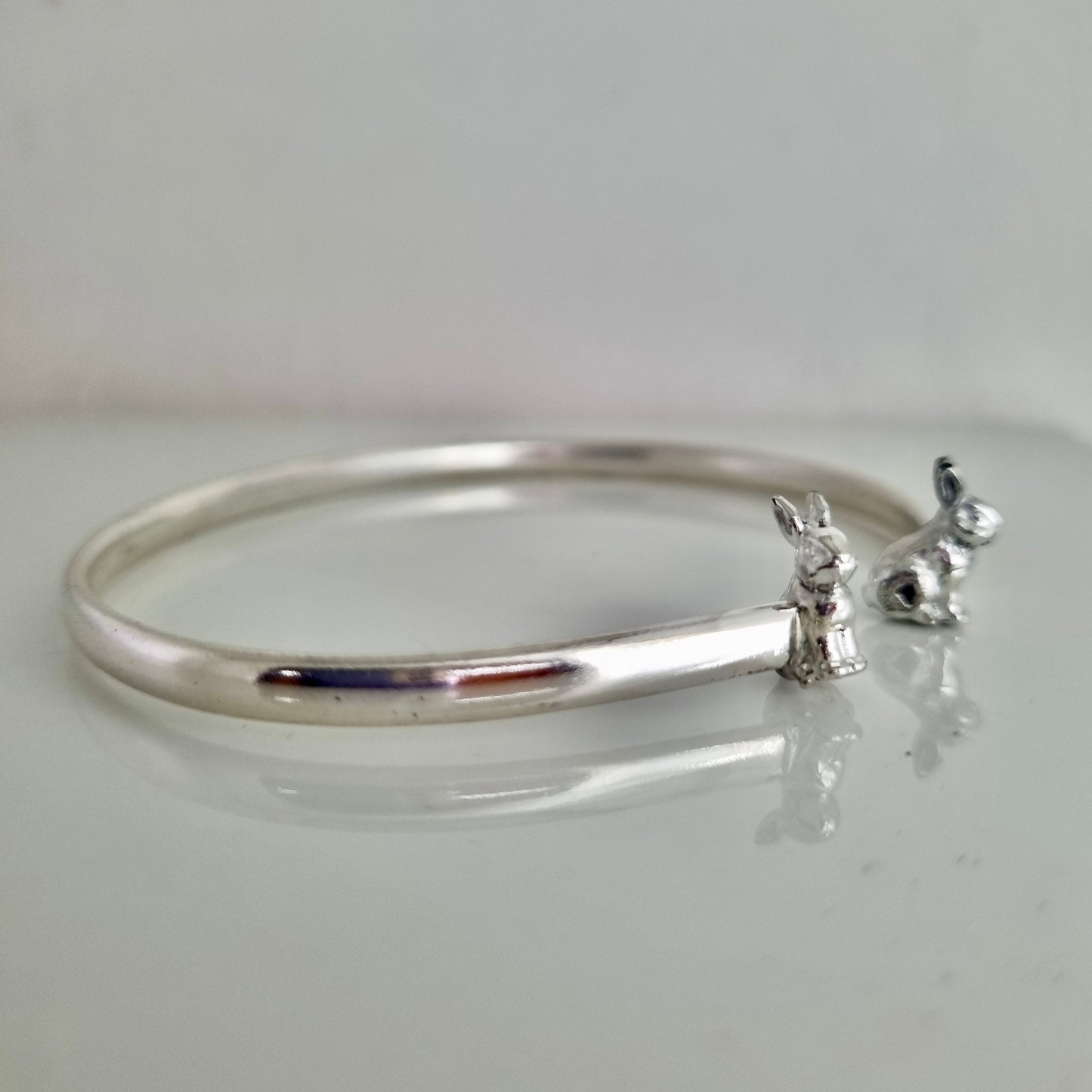 Bunny Delight bangle - silver bangle with two bunnies