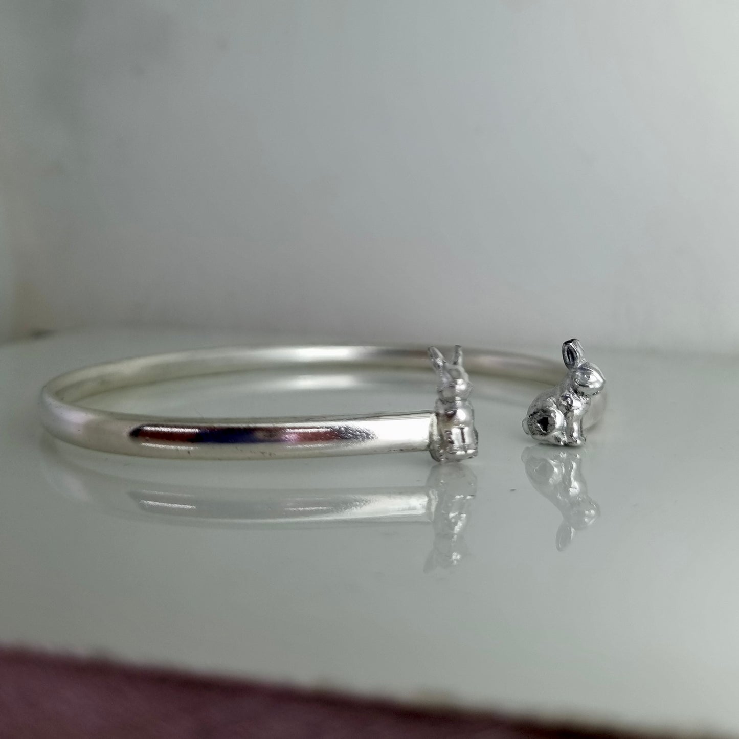 Bunny Delight bangle - silver bangle with two bunnies