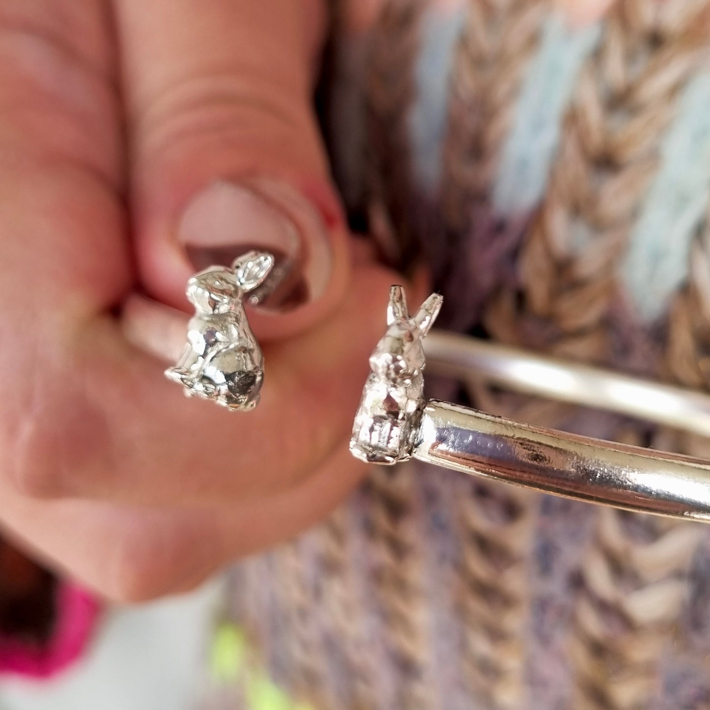 Bunny Delight bangle - silver bangle with two bunnies