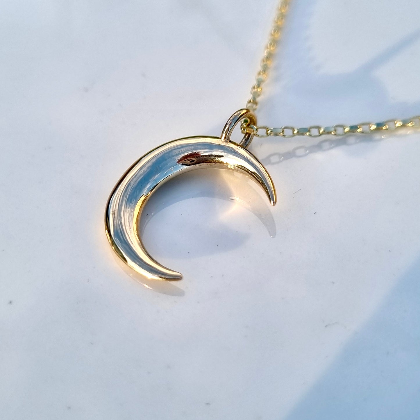 Crescent moon necklace in solid gold or silver