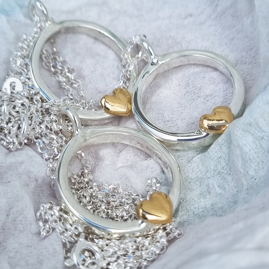‘One love’ with a hoop - necklace with solid gold or silver heart