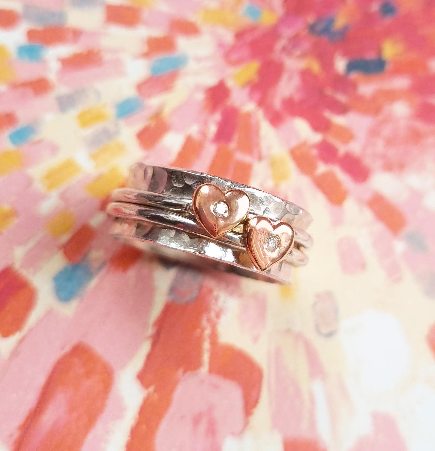 Two hearts sparkle as one - Silver, gold and sparkling diamonds