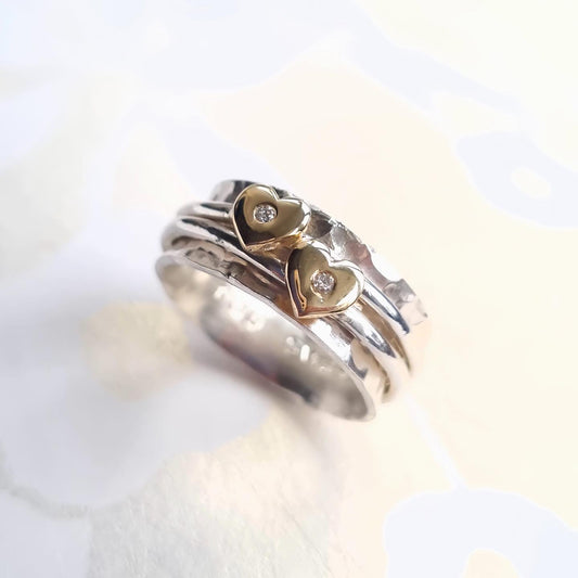 'Eternally Yours' spinning ring - Silver, gold and sparkling diamonds