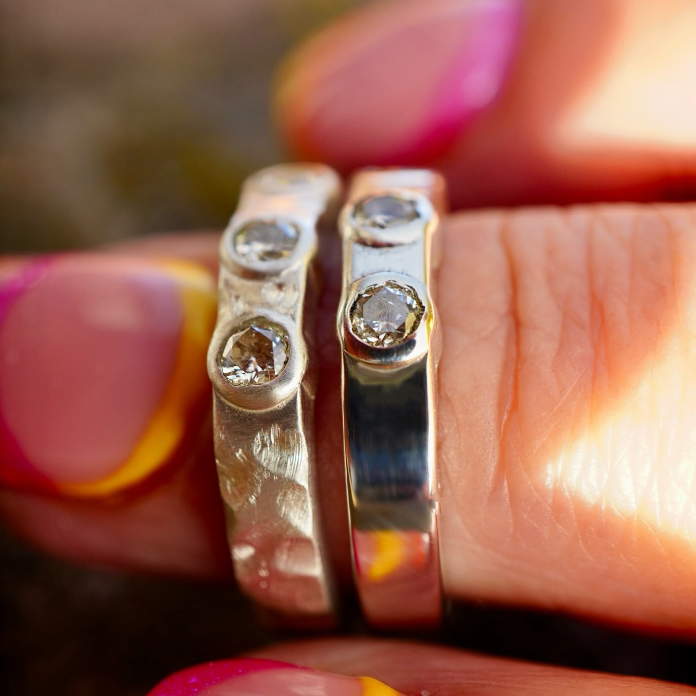 Chunky silver statement ring - three diamonds
