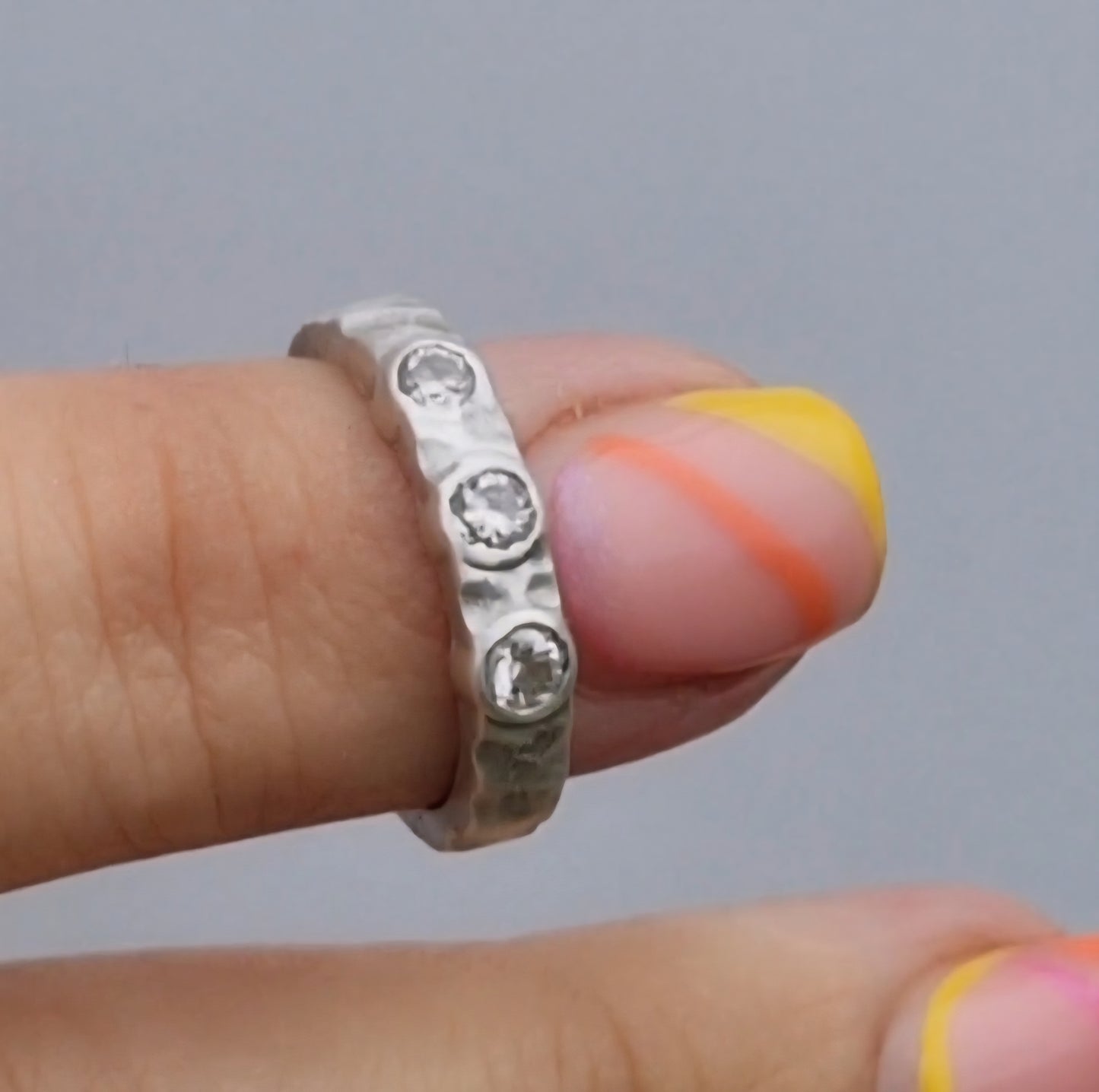 Chunky silver statement ring - three diamonds