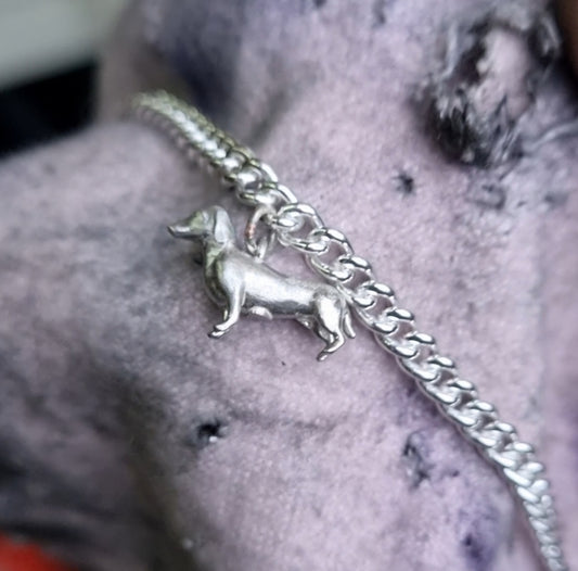 Silver sausage dog on bracelet
