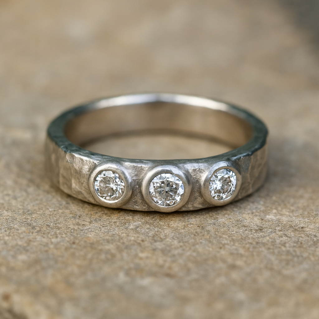 Chunky silver statement ring - three diamonds