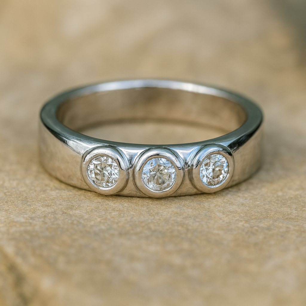 Chunky silver statement ring - three diamonds