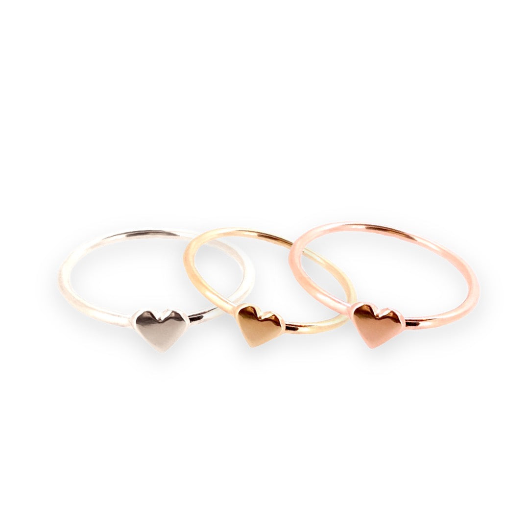 Dainty solid gold sweetheart rings with cute gold hearts