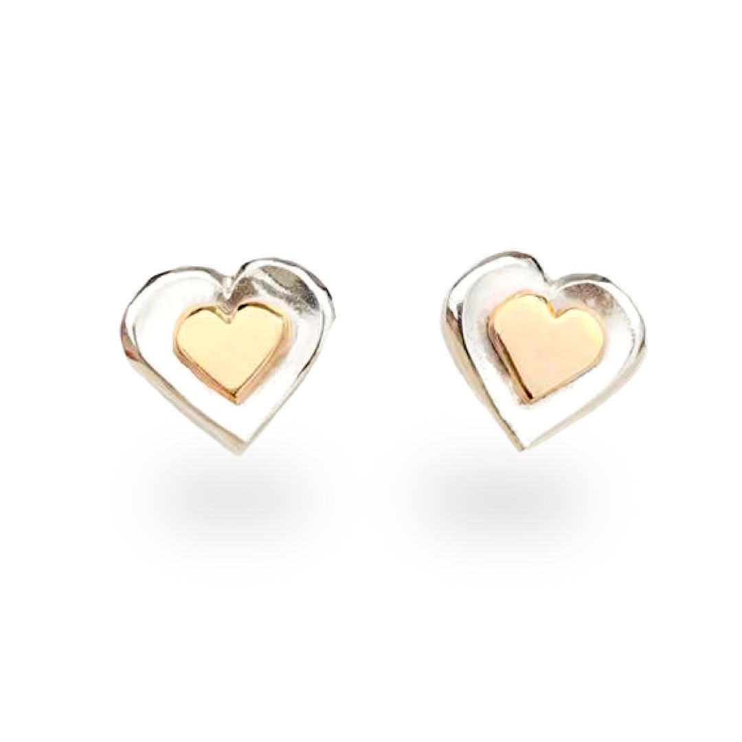 Silver and gold heart earrings.