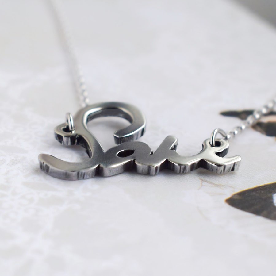 Solid silver or gold handwriting necklace