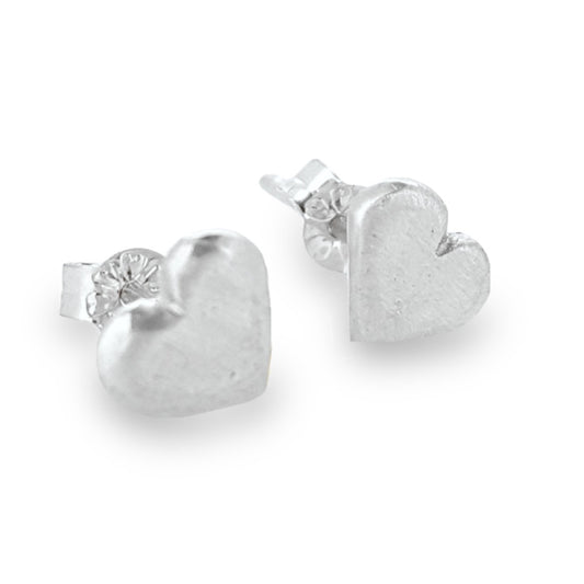 Cute heart stud earrings, handmade from solid silver or gold