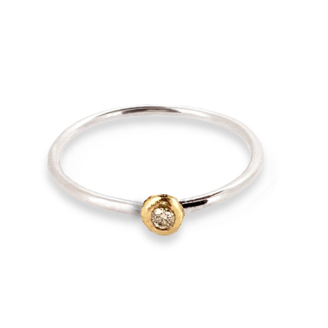 Birthstone ring - silver band with gemstone set in solid gold nugget