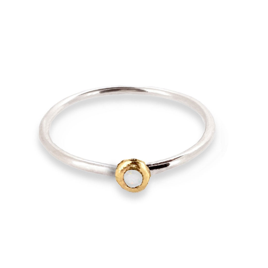 Birthstone ring - silver band with gemstone set in solid gold nugget