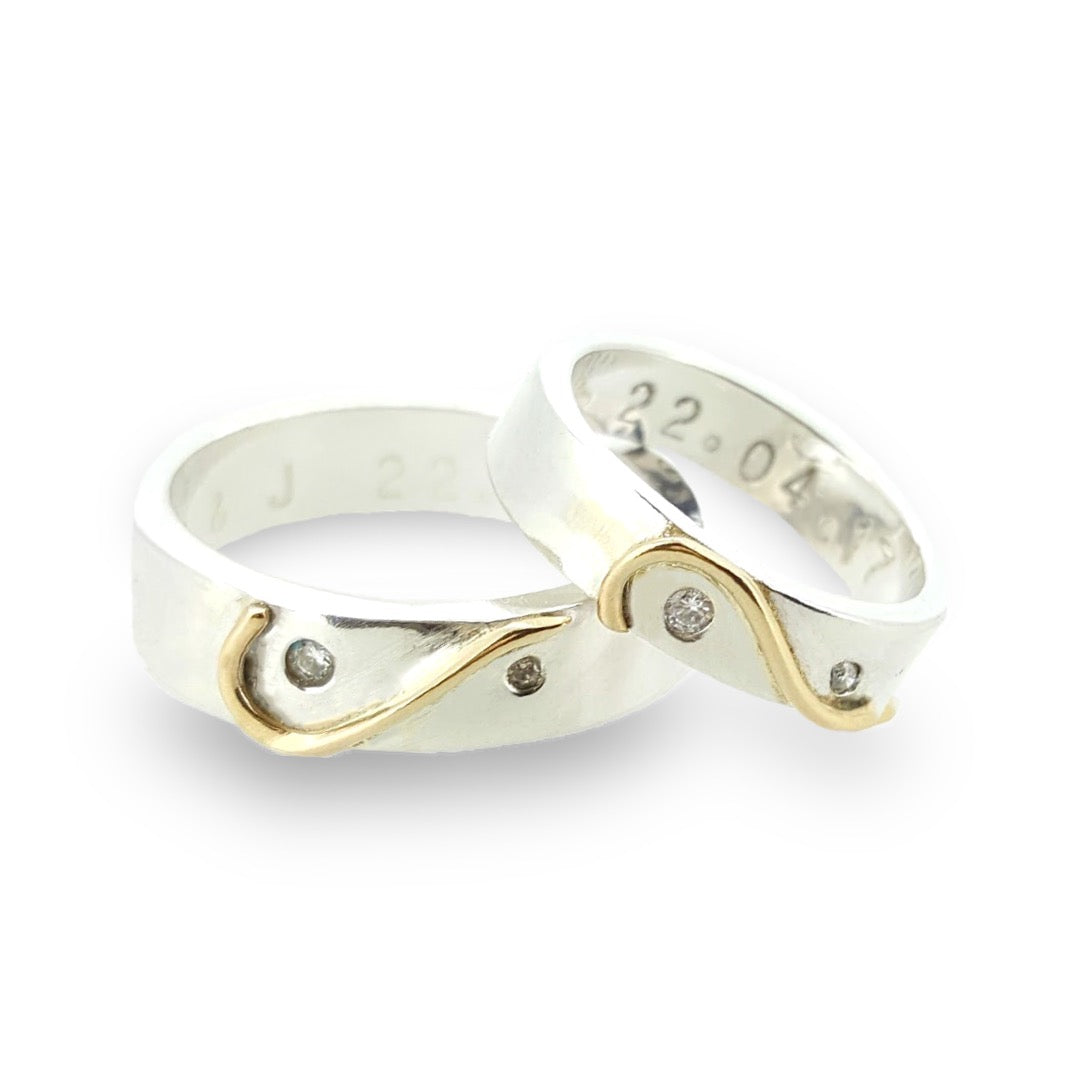 'Together We Are One' Wedding Set. Unique half-heart wedding rings.