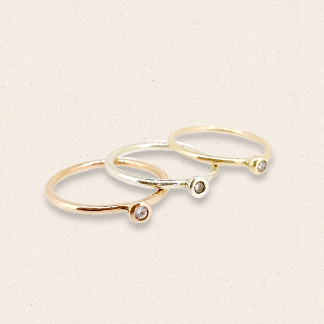 Gold stacking ring with a diamond. Solid 9ct rose gold, white gold or yellow gold