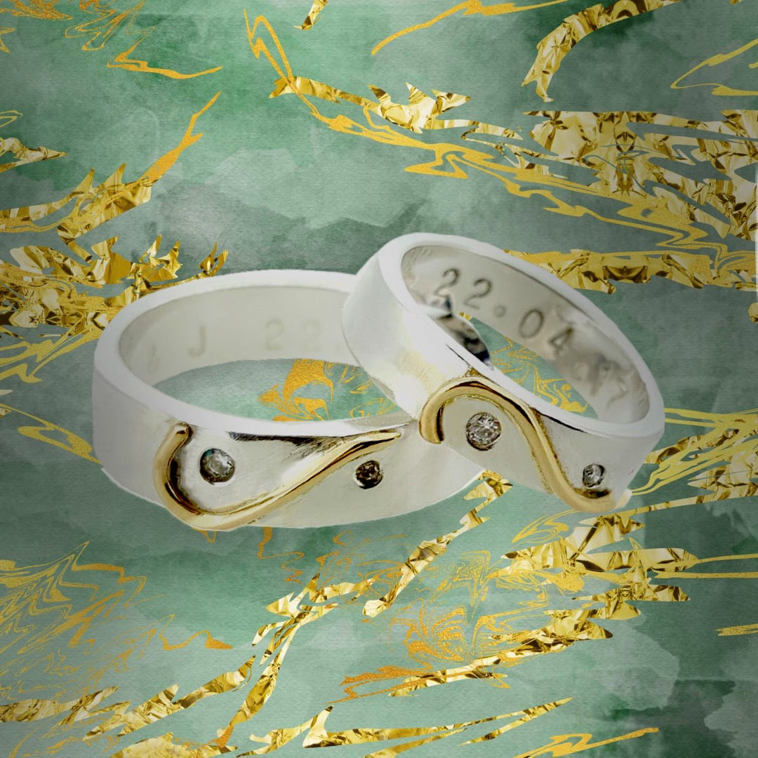 'Together We Are One' Wedding Set. Unique half-heart wedding rings.