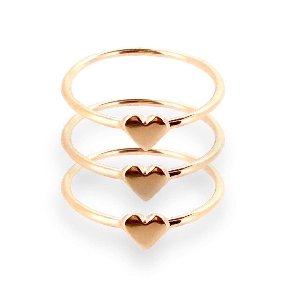 Dainty solid gold sweetheart rings with cute gold hearts