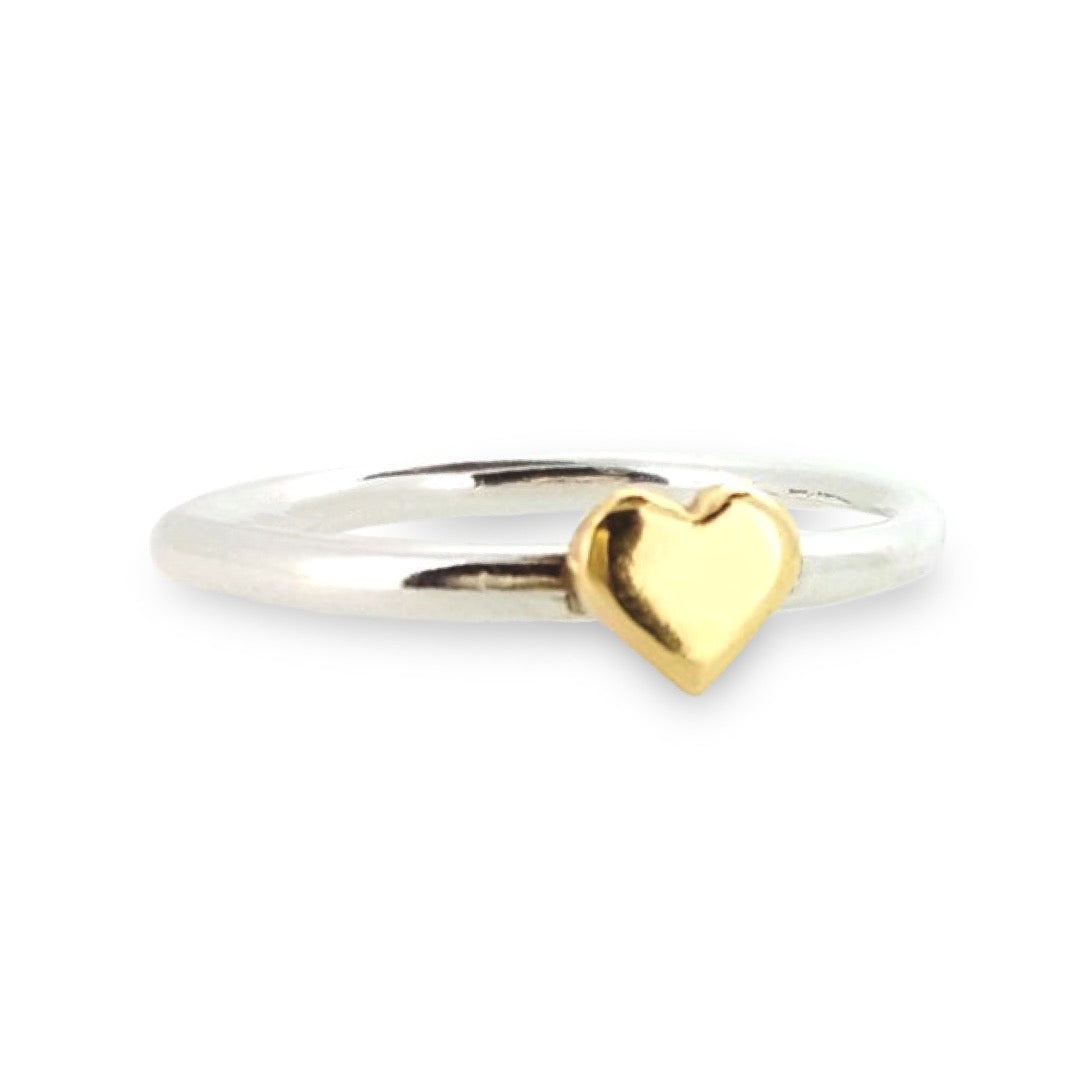 Dainty silver sweetheart ring with solid gold heart
