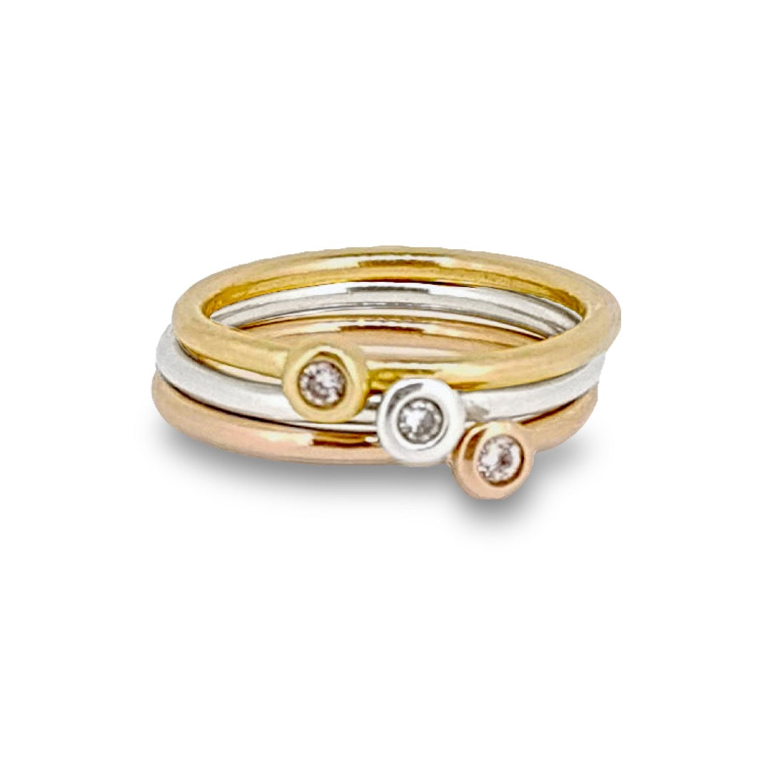 Gold stacking ring with a diamond. Solid 9ct rose gold, white gold or yellow gold