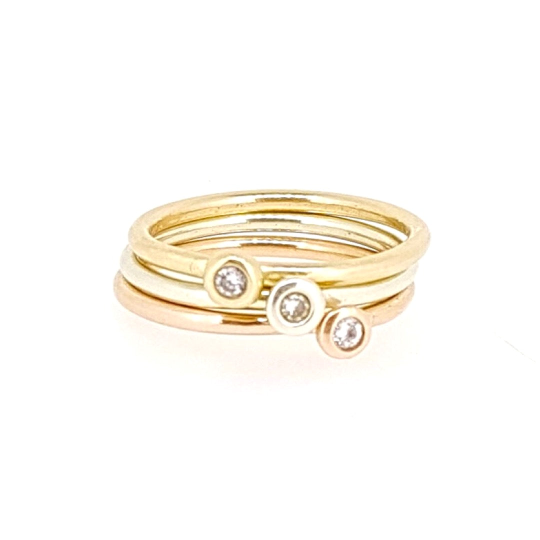 Gold stacking ring with a diamond. Solid 9ct rose gold, white gold or yellow gold