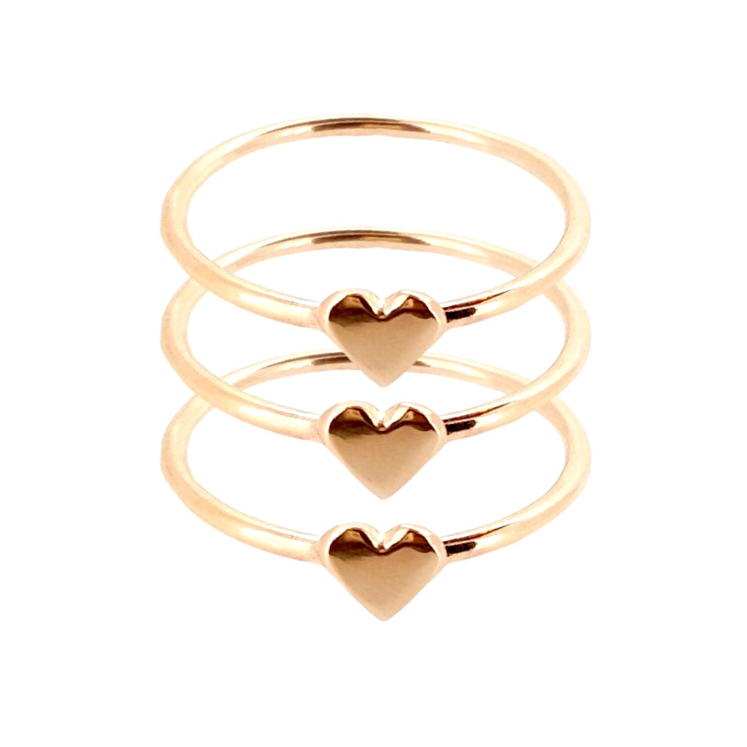 Dainty solid gold sweetheart rings with cute gold hearts