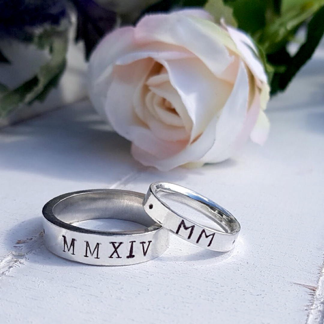 Personalised man's ring with Roman numerals. Sterling silver