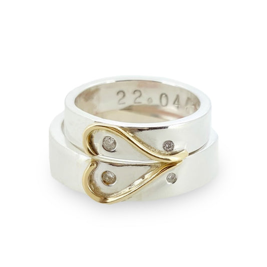 'Together We Are One' Wedding Set. Unique half-heart wedding rings.