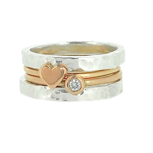 'Eternal Love' stacking set. Gold, silver and diamond rings