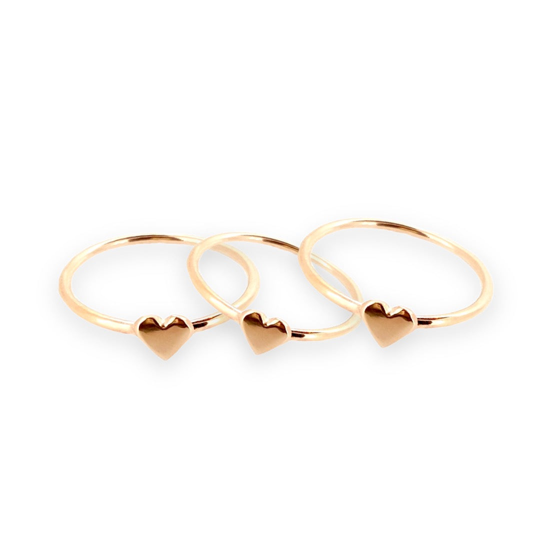 Dainty solid gold sweetheart rings with cute gold hearts