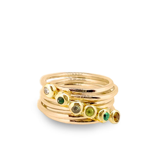 Birthstone ring - solid gold band with gemstone set in solid gold nugget