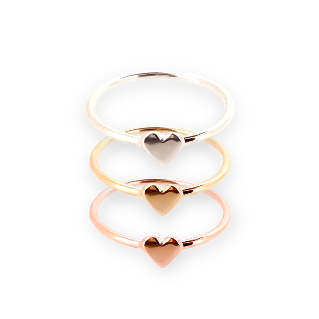 Dainty solid gold sweetheart rings with cute gold hearts