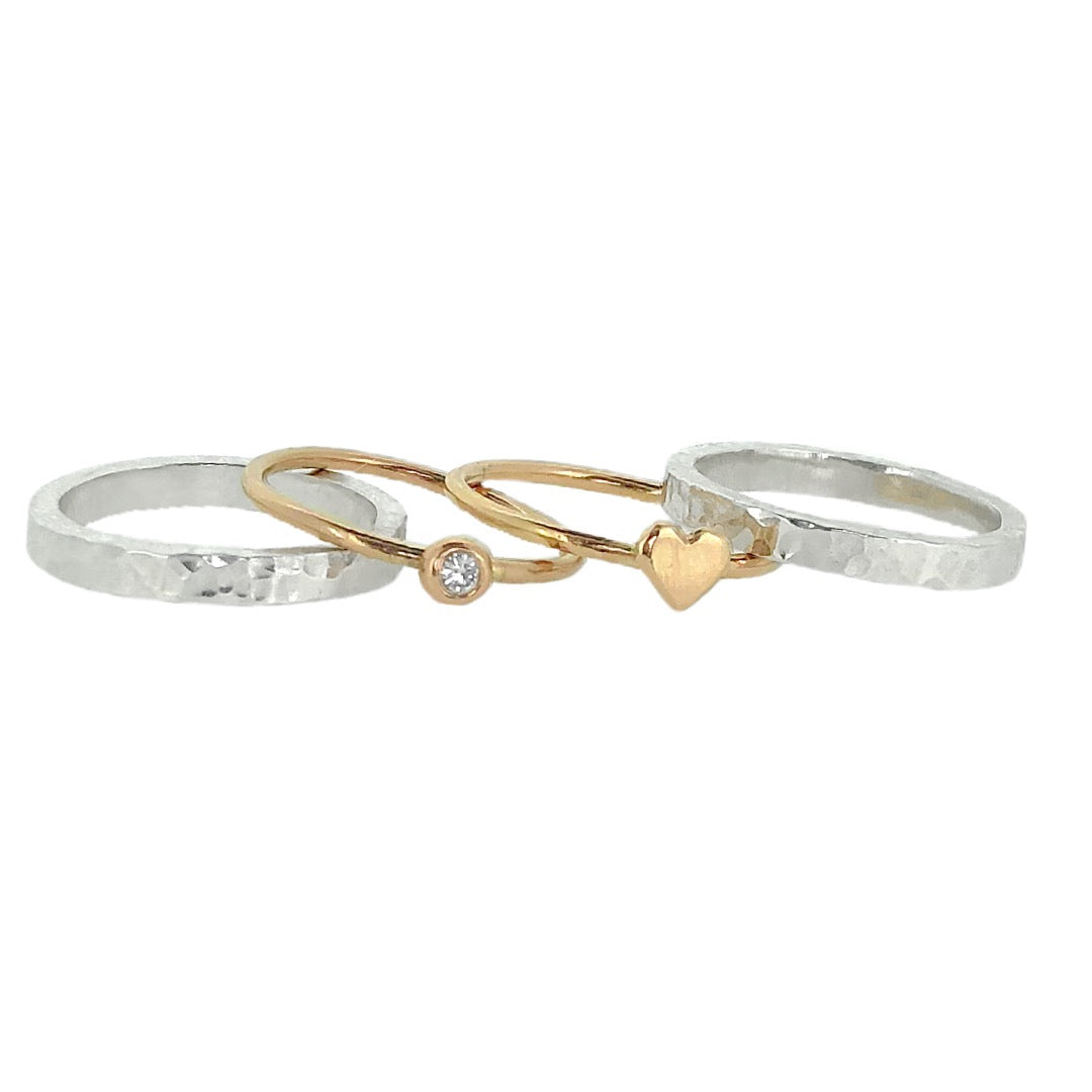 'Eternal Love' stacking set. Gold, silver and diamond rings