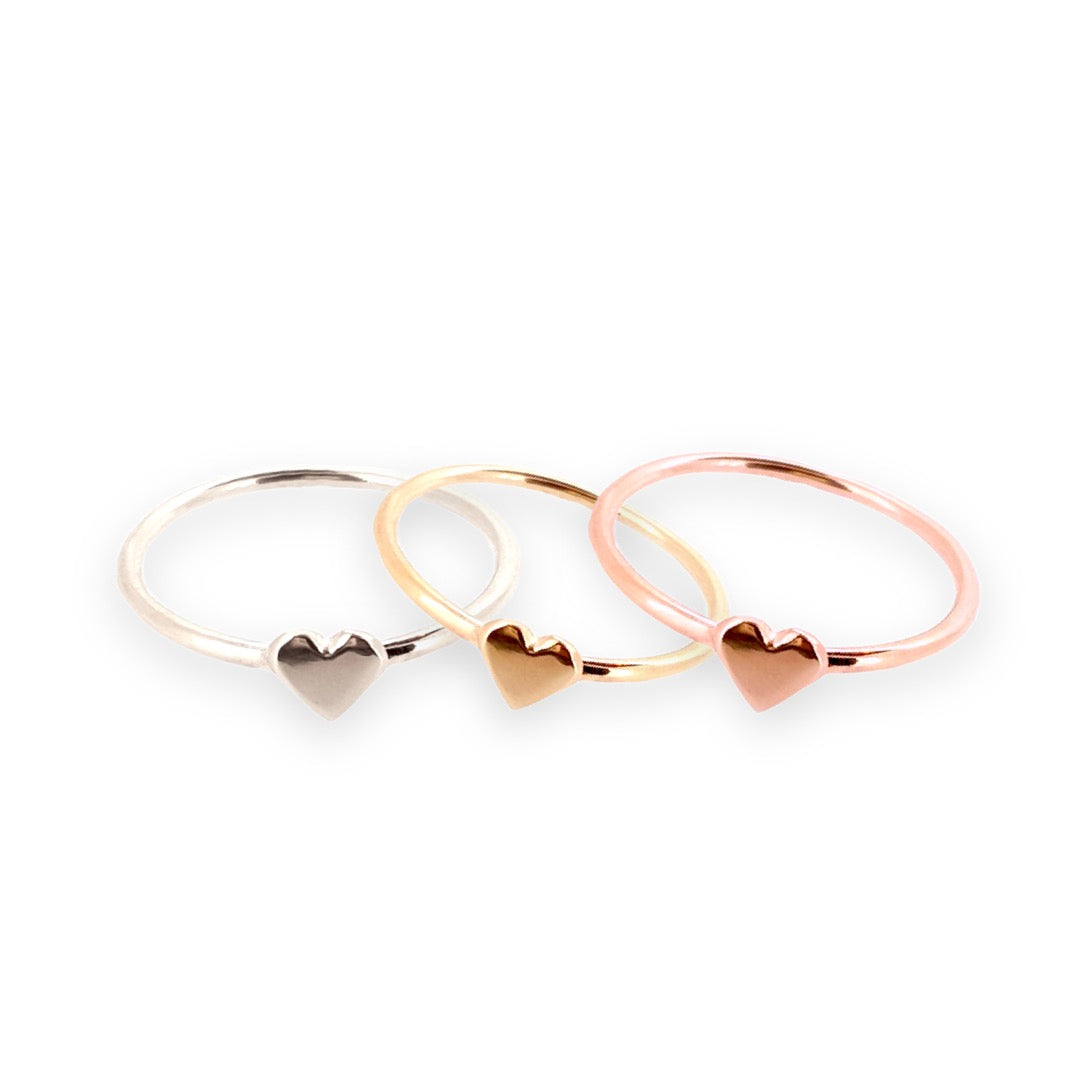 Dainty solid gold sweetheart rings with cute gold hearts