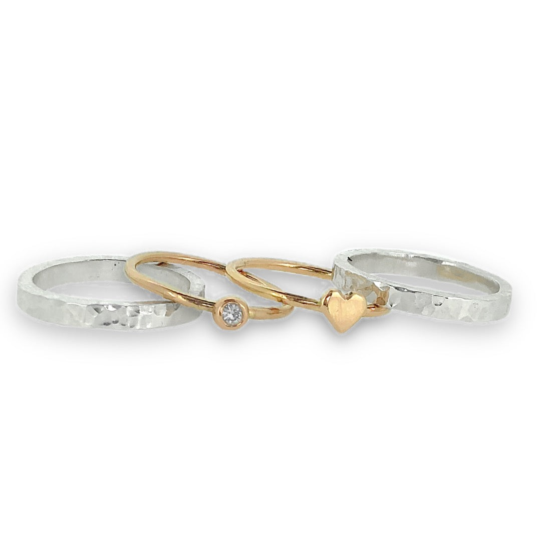 'Eternal Love' stacking set. Gold, silver and diamond rings