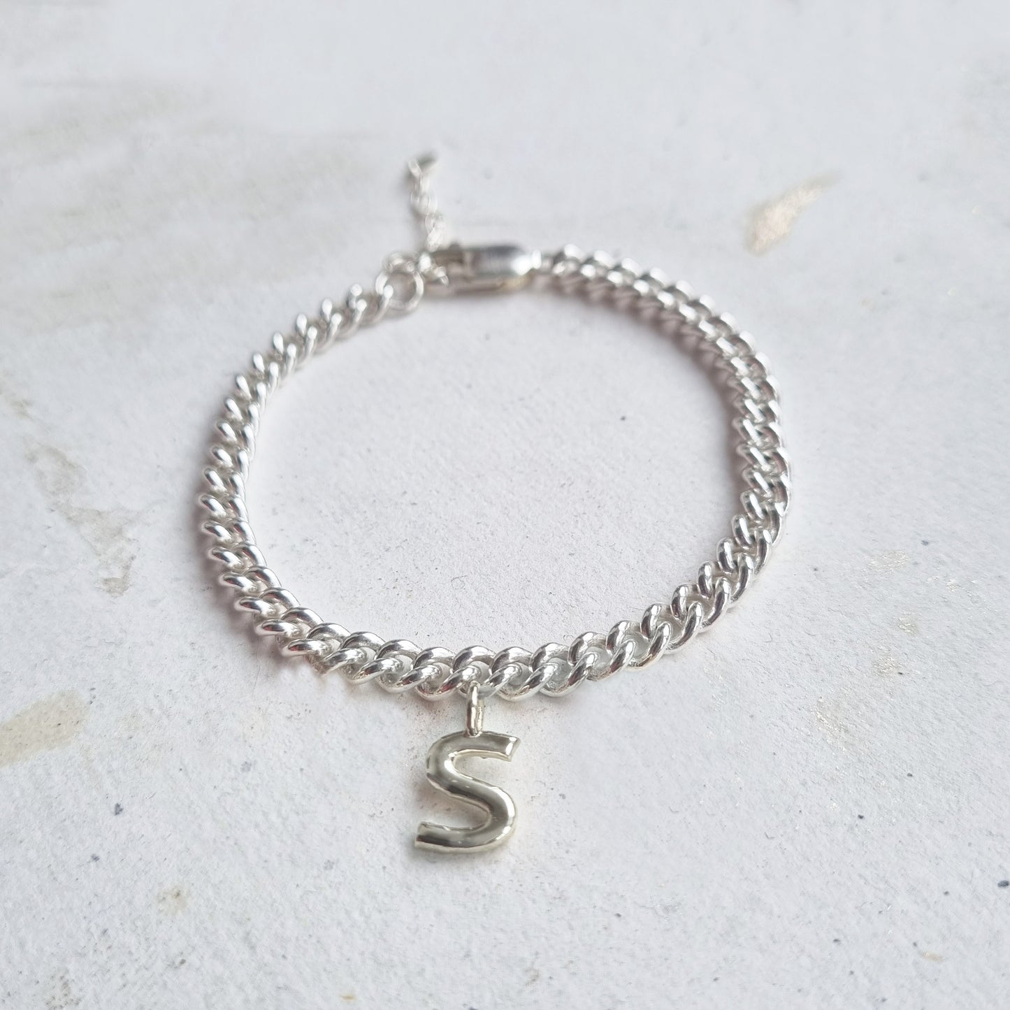 Solid silver bracelet - Single initial charm