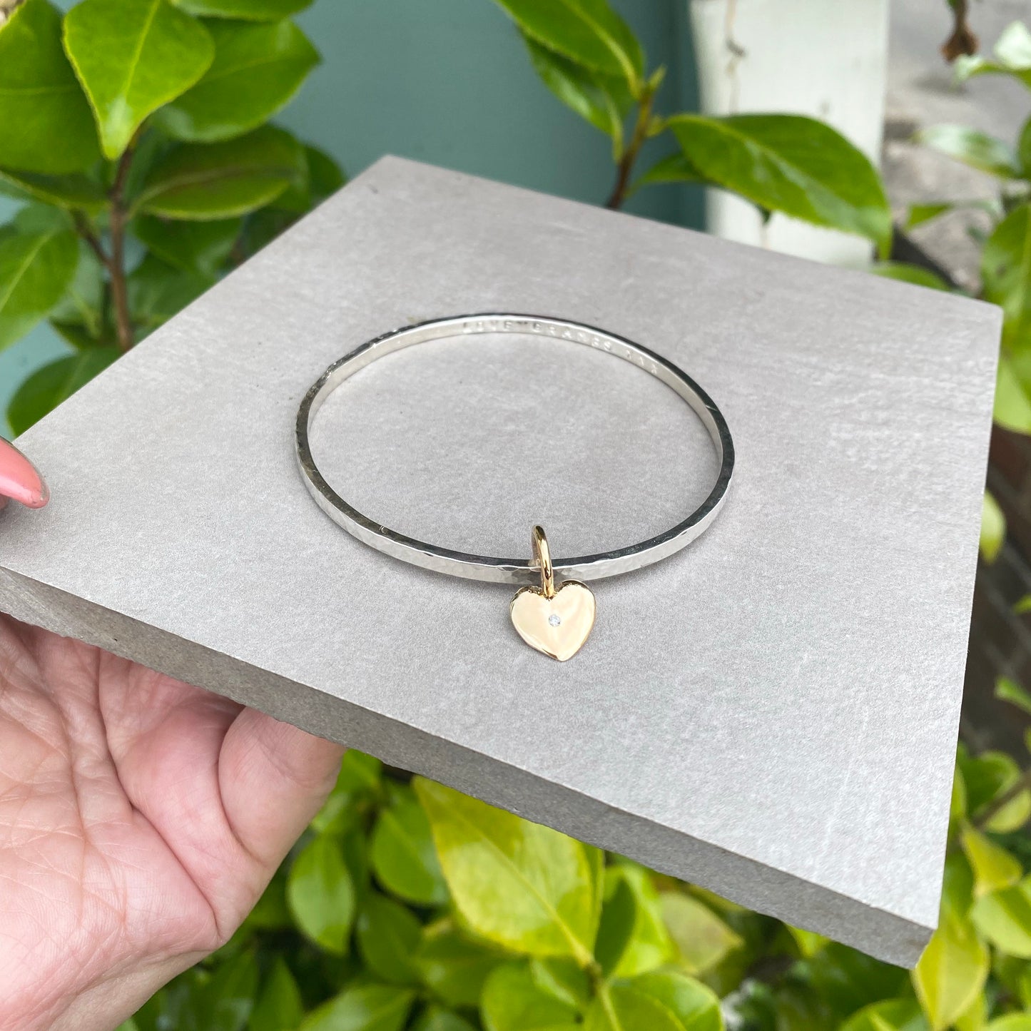 Silver sweetheart bangle with heart or star charm