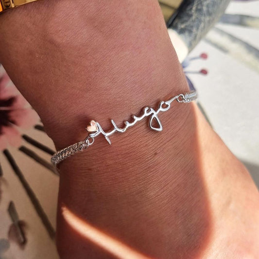 Solid silver or gold handwriting bracelet