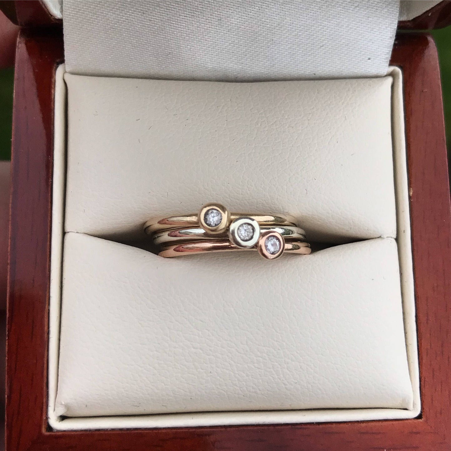 Gold stacking ring with a diamond. Solid 9ct rose gold, white gold or yellow gold