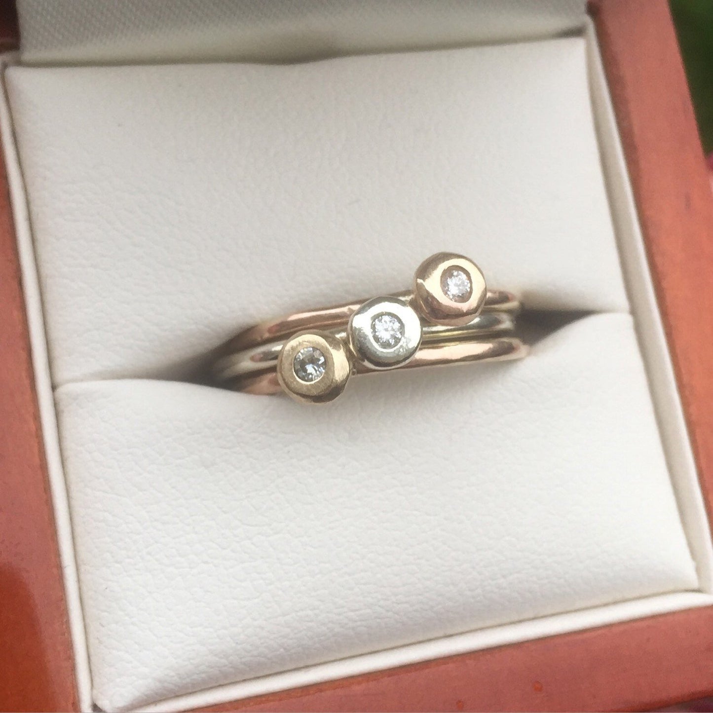 Gold stacking ring with a diamond. Solid 9ct rose gold, white gold or yellow gold