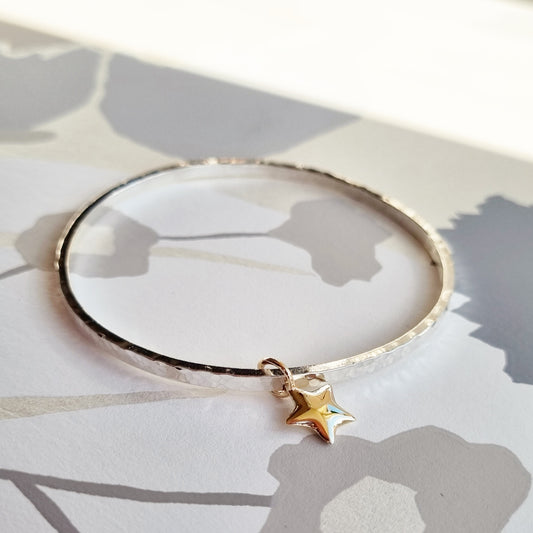 Silver sweetheart bangle with heart or star charm